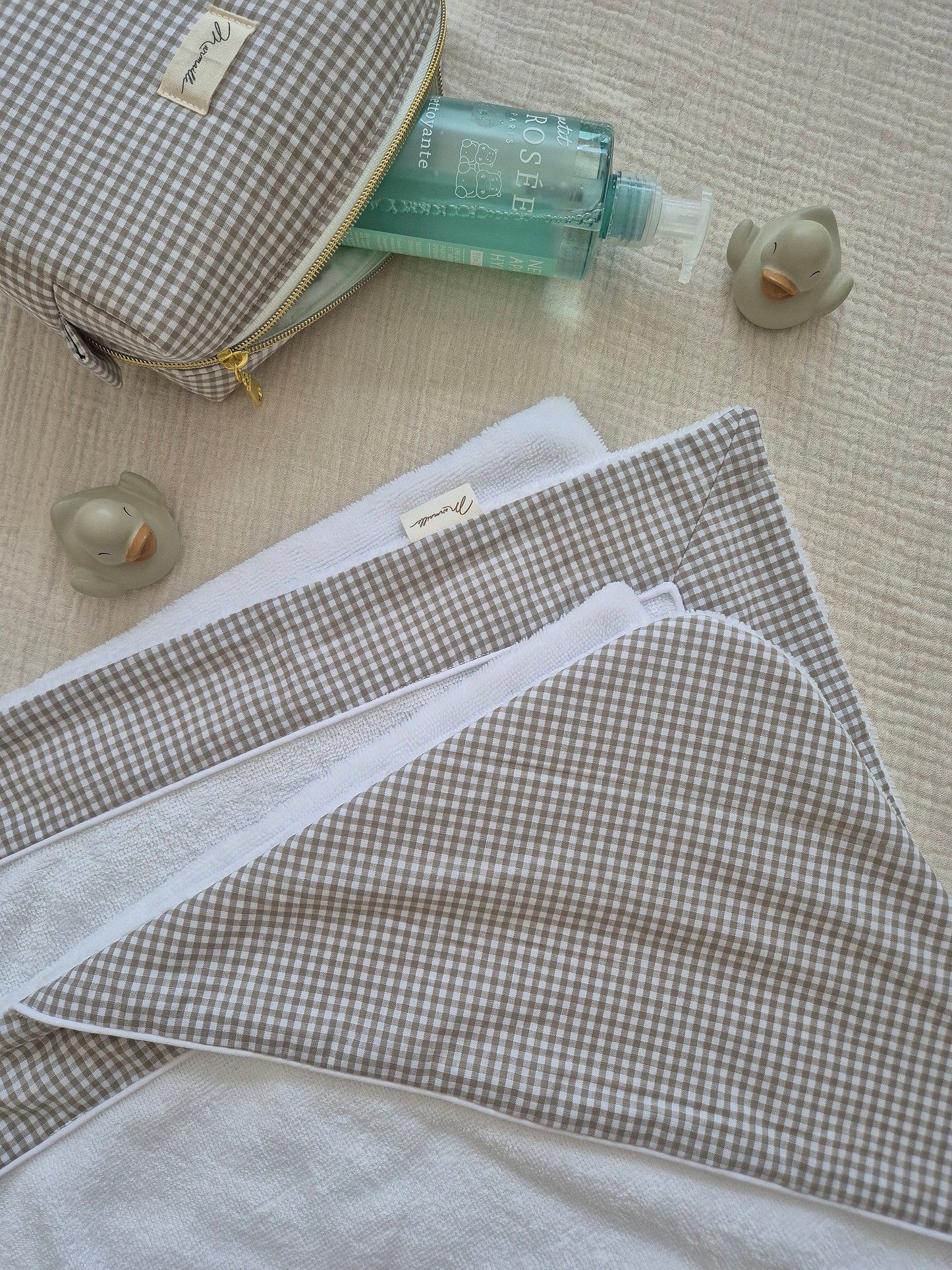 Cape de bain - mini vichy sable