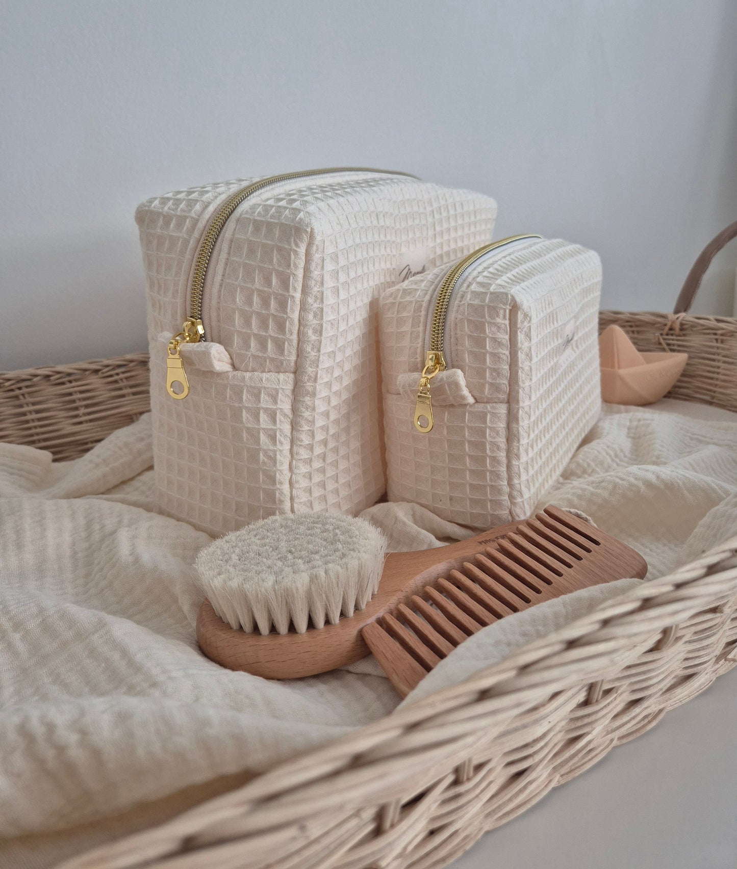 Trousse de toilette - nid d'abeille écru