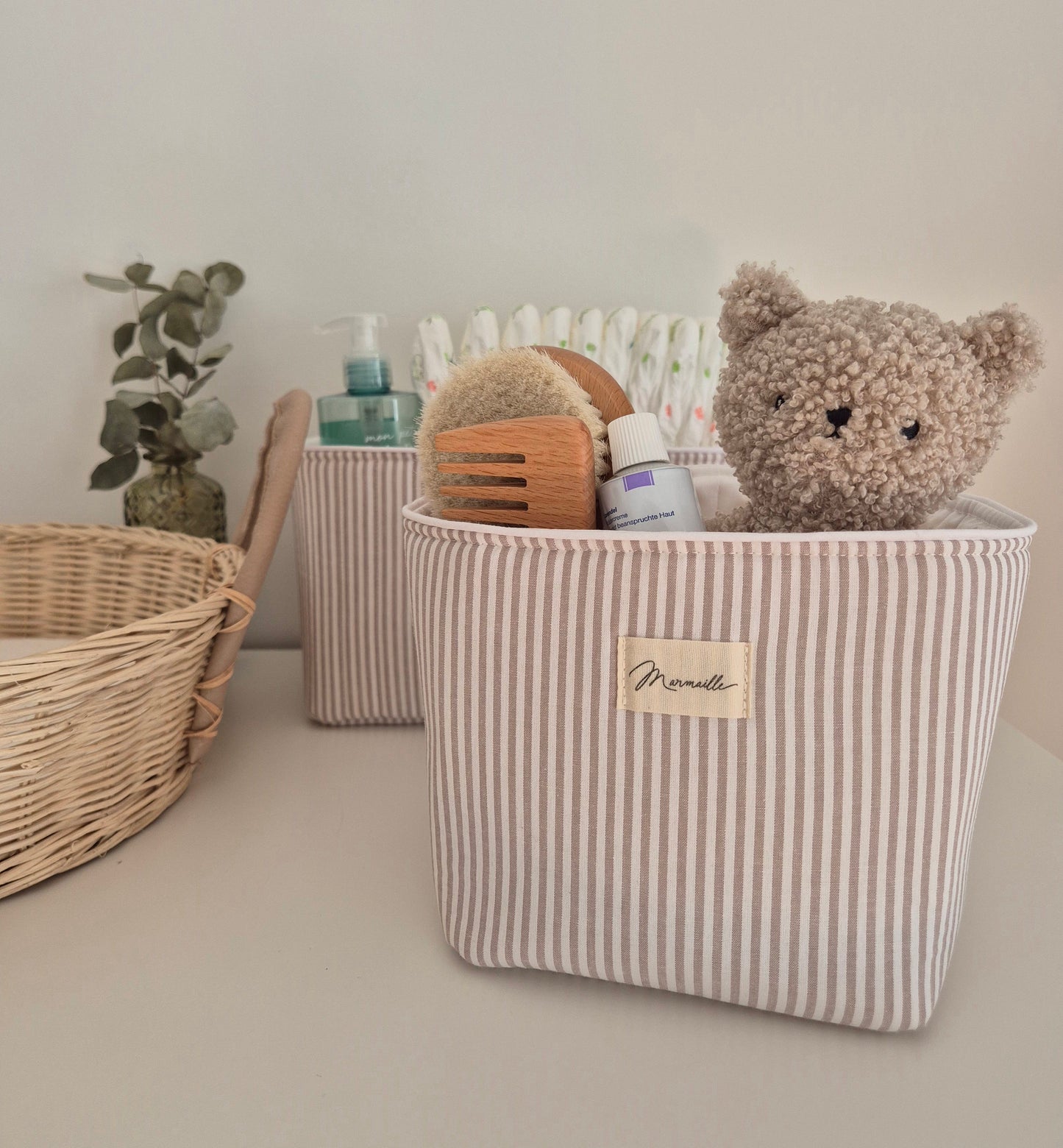 Panière de rangement - rayures sable