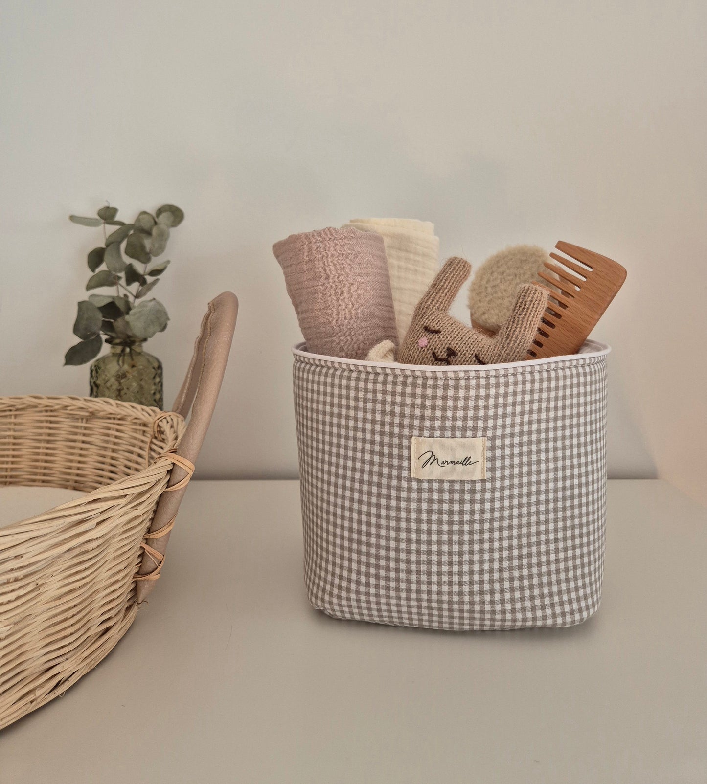 Panière de rangement - mini vichy sable