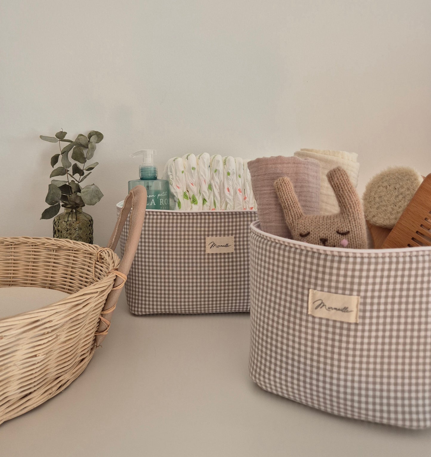 Panière de rangement - mini vichy sable