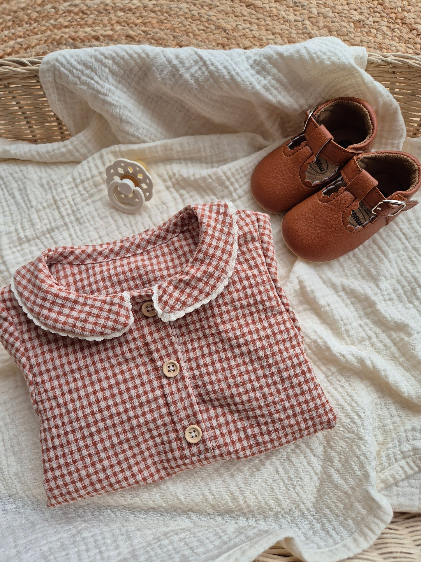 Romper - mini gingham carrot cake