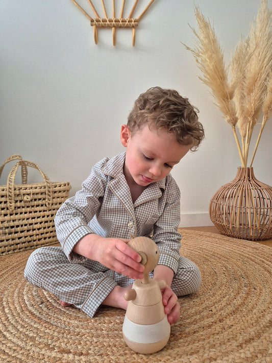 Pyjama chemise - mini vichy sable