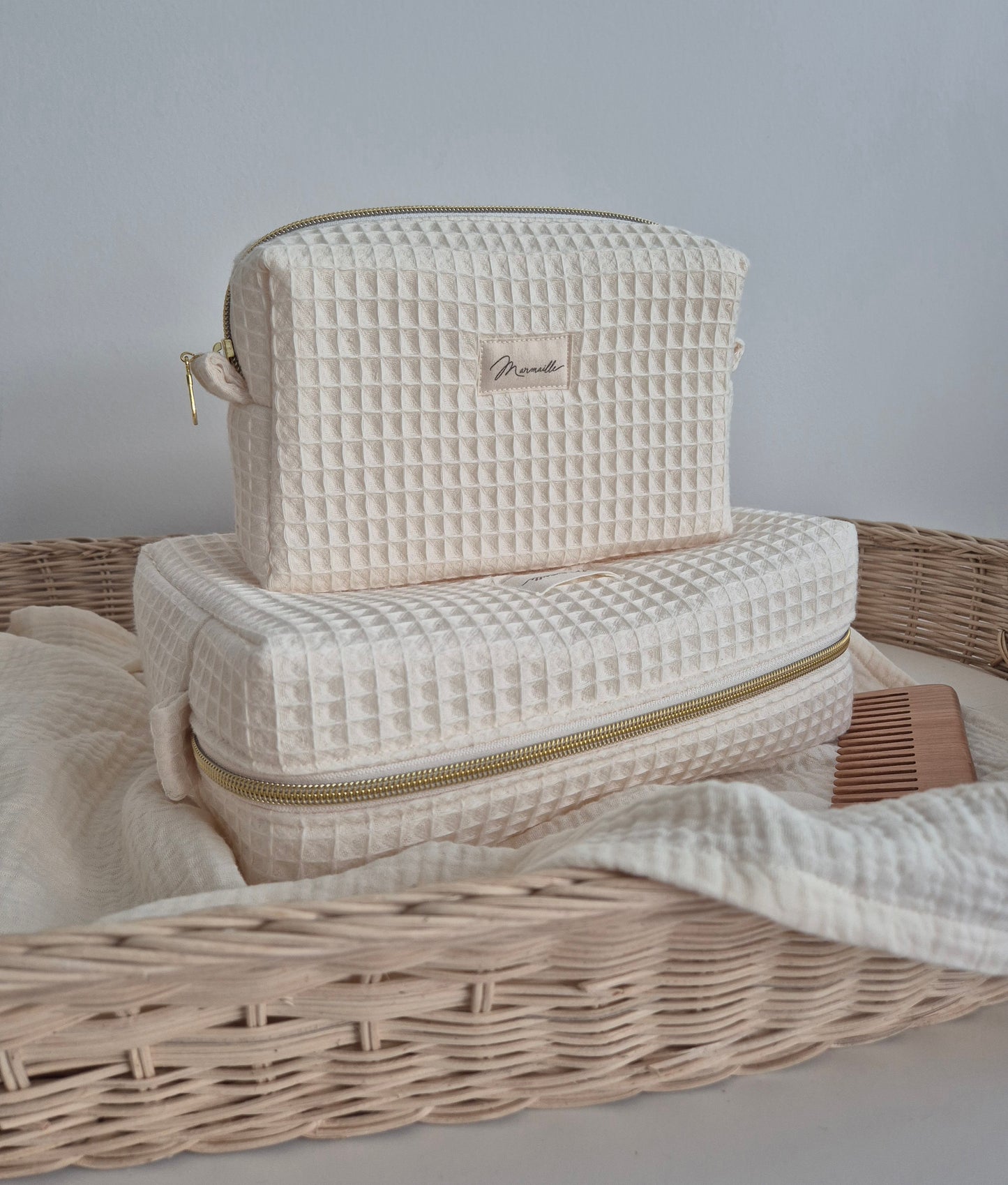 Trousse de toilette - nid d'abeille écru