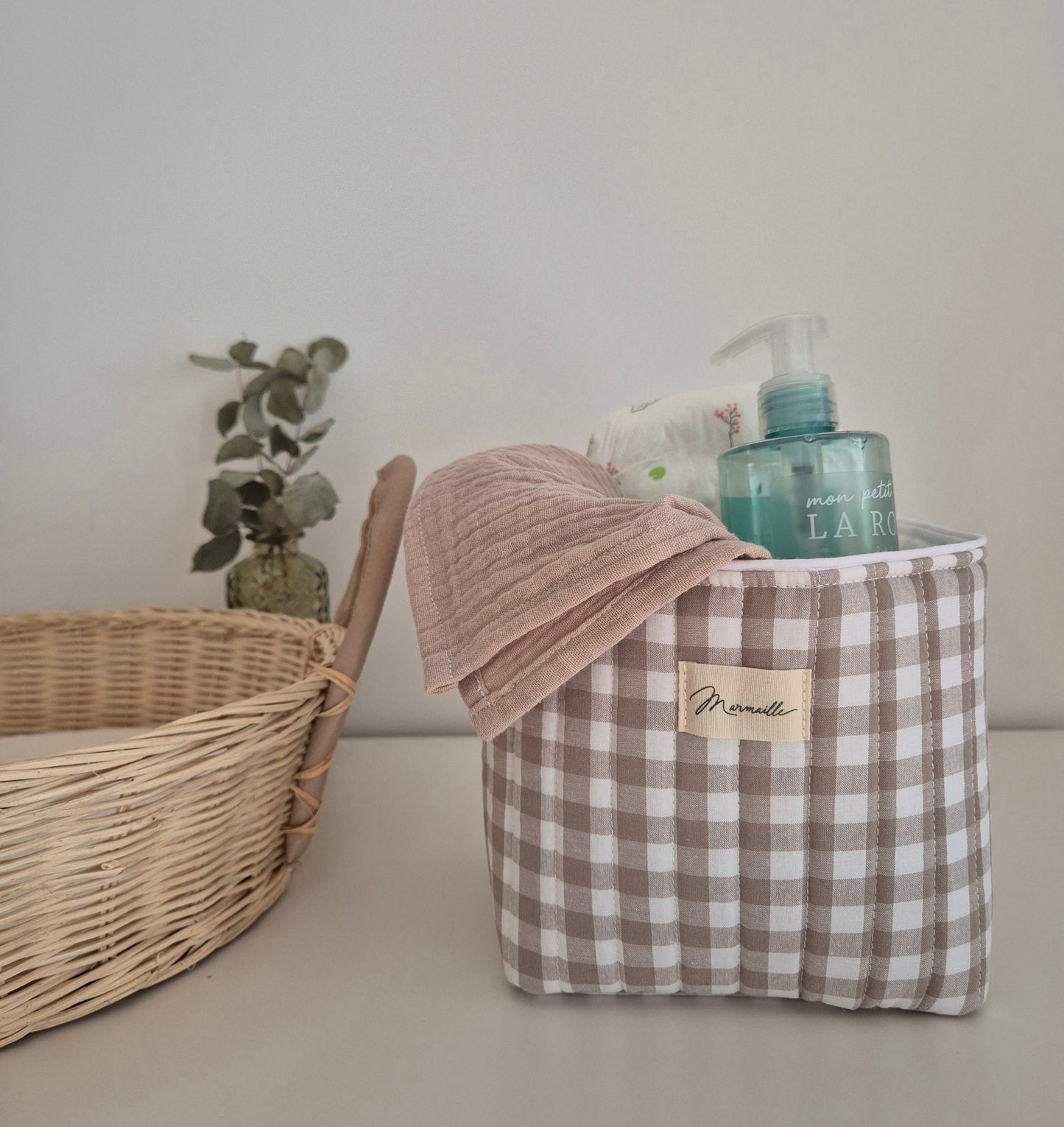 Panière de rangement - vichy sable