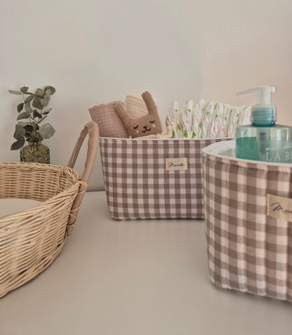 Panière de rangement - vichy sable