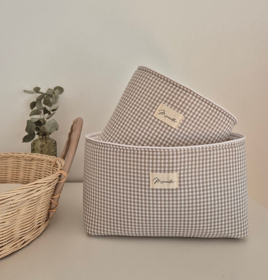 Panière de rangement - mini vichy sable