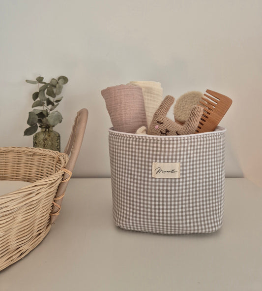 Panière de rangement - mini vichy sable