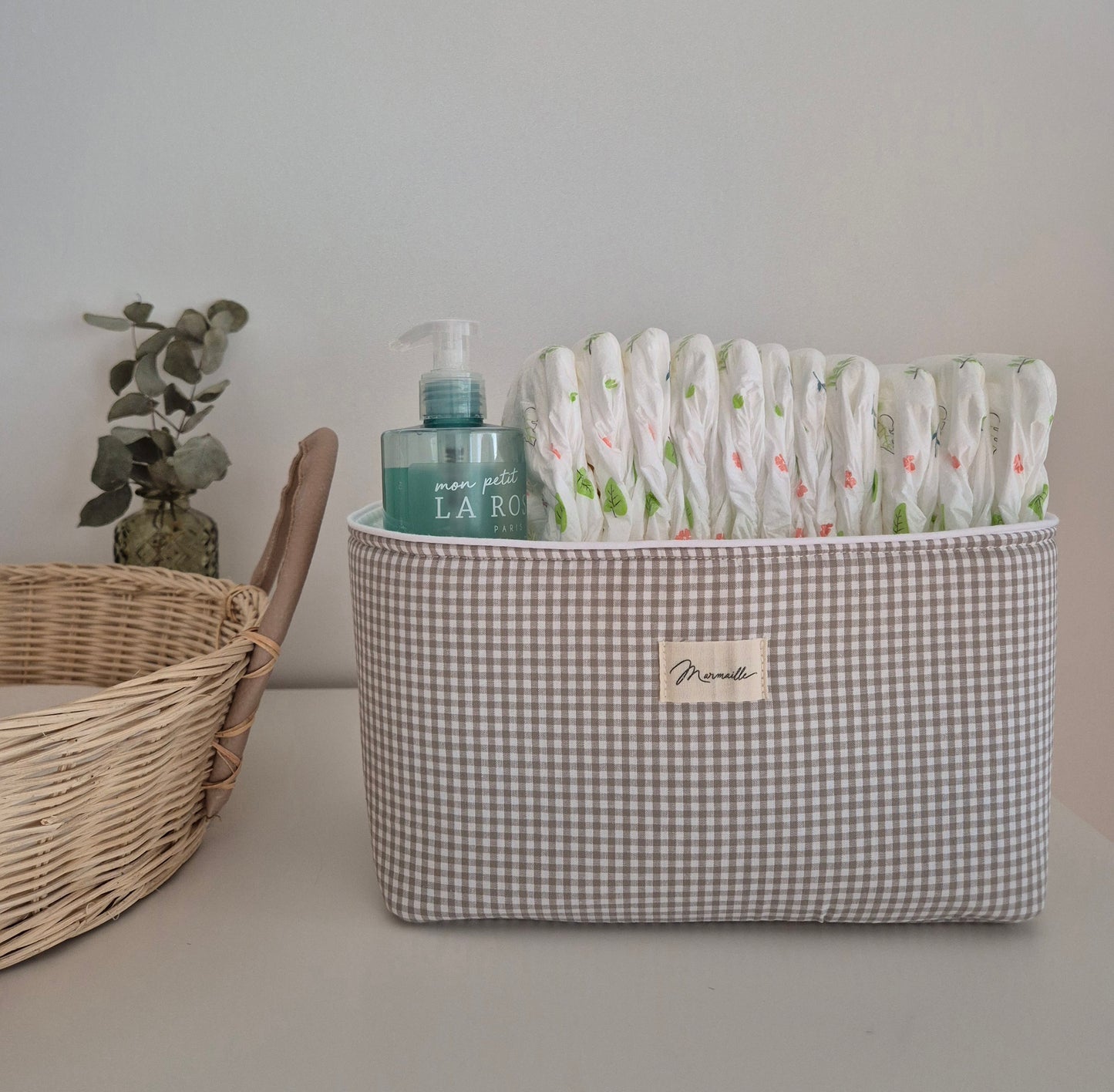 Panière de rangement - mini vichy sable