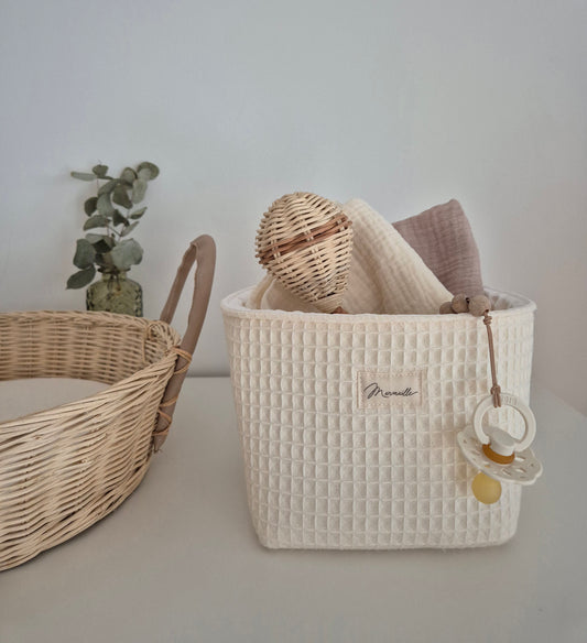Panière de rangement - nid d'abeille écru