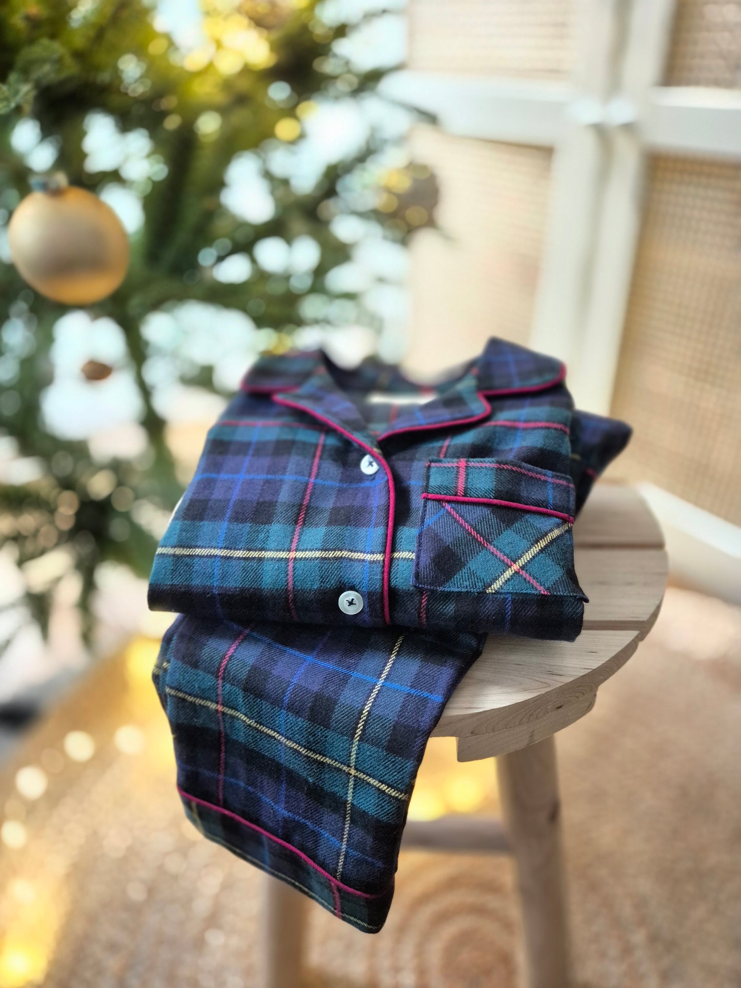 Pyjama chemise mixte - tartan bleu