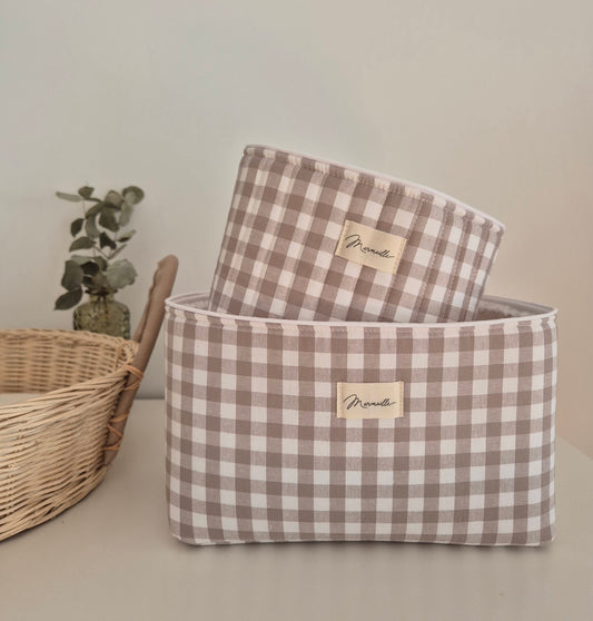 Panière de rangement - vichy sable